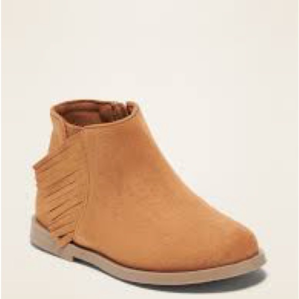 Old Navy Toddler Brown Suede Ankle Boots Side Zip Fringe Ankle Boots Size 7